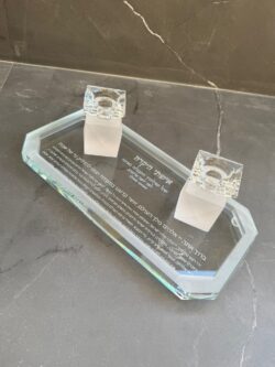 זוג פמוטי קריסטל עם מגש מהודר -  חלבי