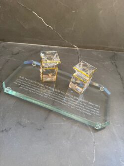 זוג פמוטי קריסטל עם מגש מהודר -  שקוף וזהב